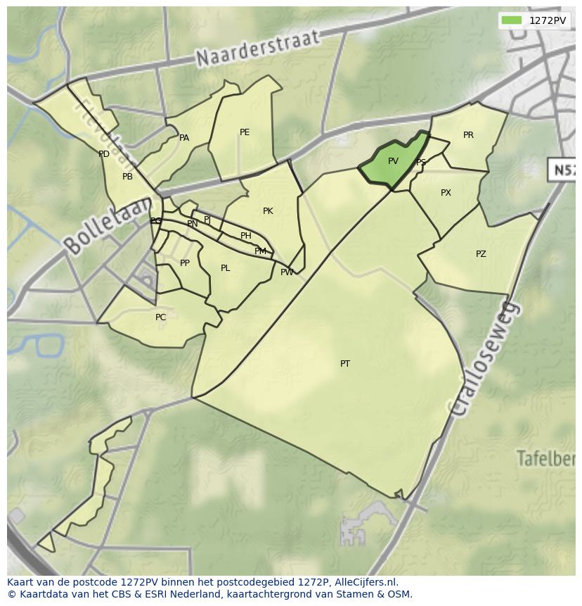 Afbeelding van het postcodegebied 1272 PV op de kaart.