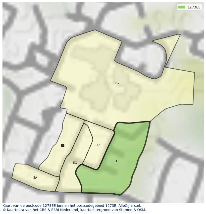 Afbeelding van het postcodegebied 1273 EE op de kaart.