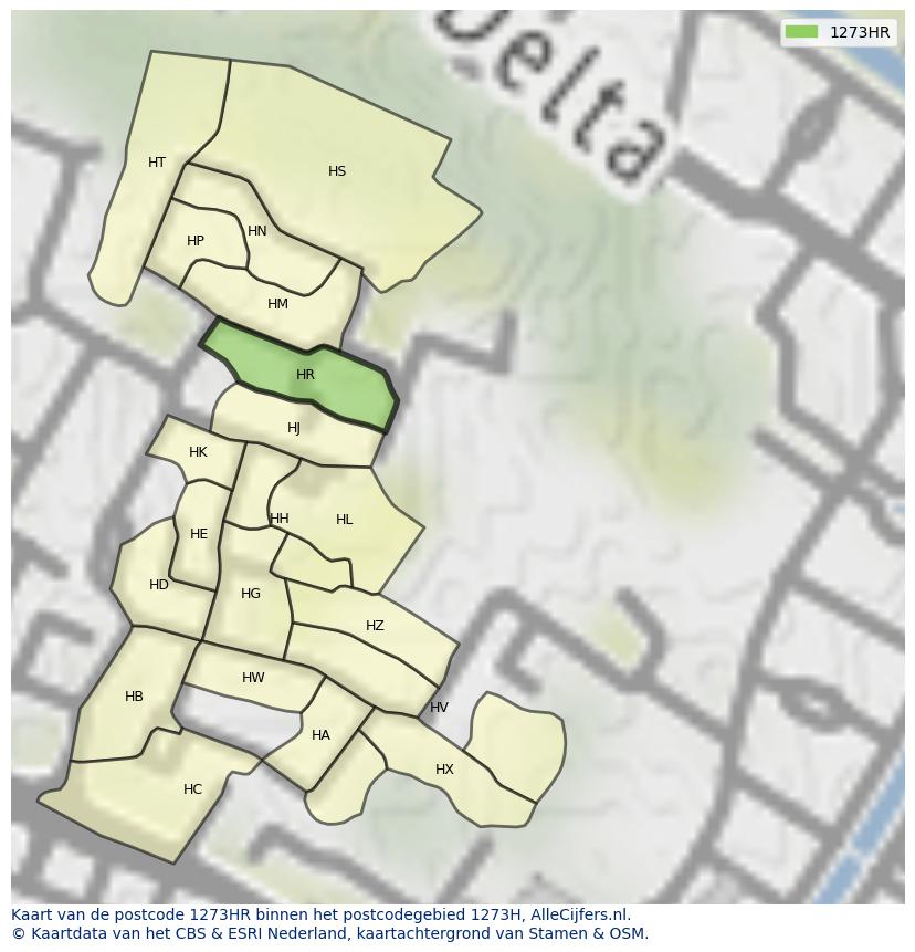 Afbeelding van het postcodegebied 1273 HR op de kaart.