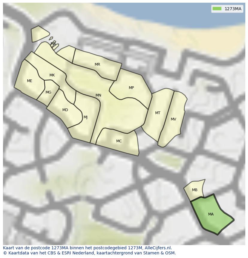 Afbeelding van het postcodegebied 1273 MA op de kaart.
