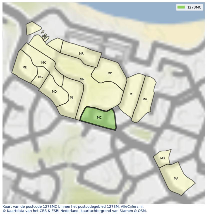 Afbeelding van het postcodegebied 1273 MC op de kaart.
