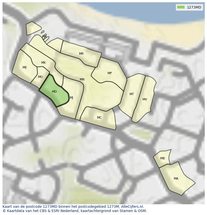 Afbeelding van het postcodegebied 1273 MD op de kaart.