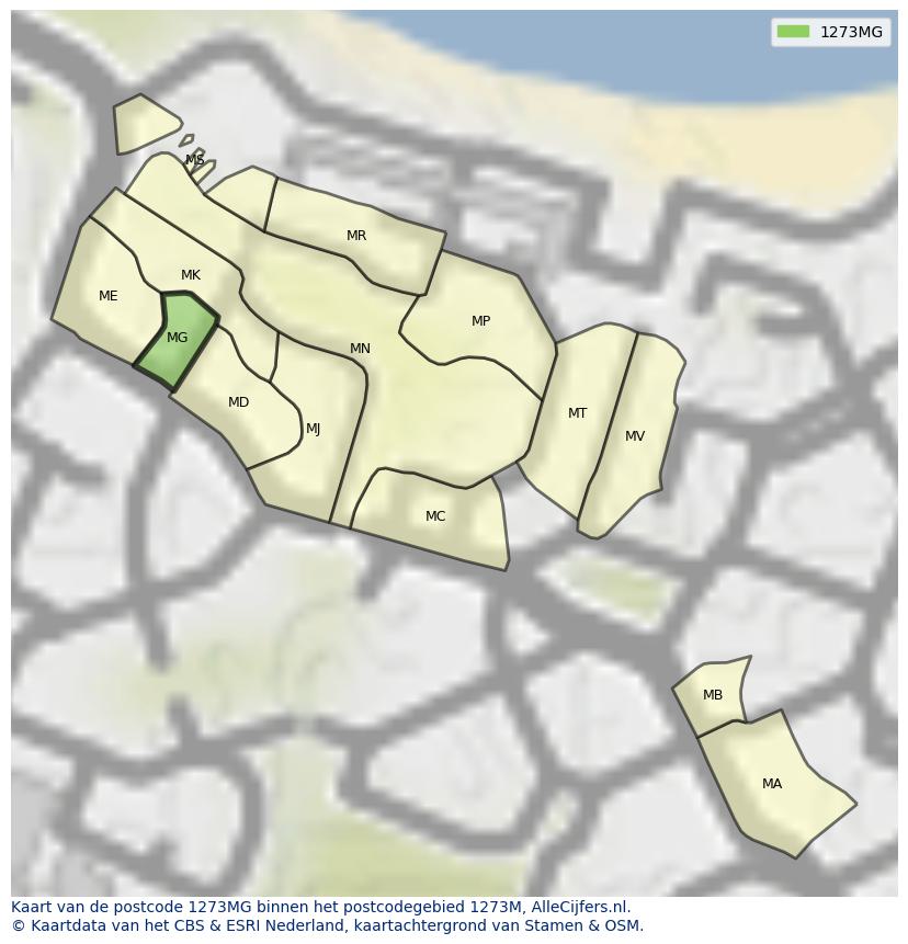Afbeelding van het postcodegebied 1273 MG op de kaart.
