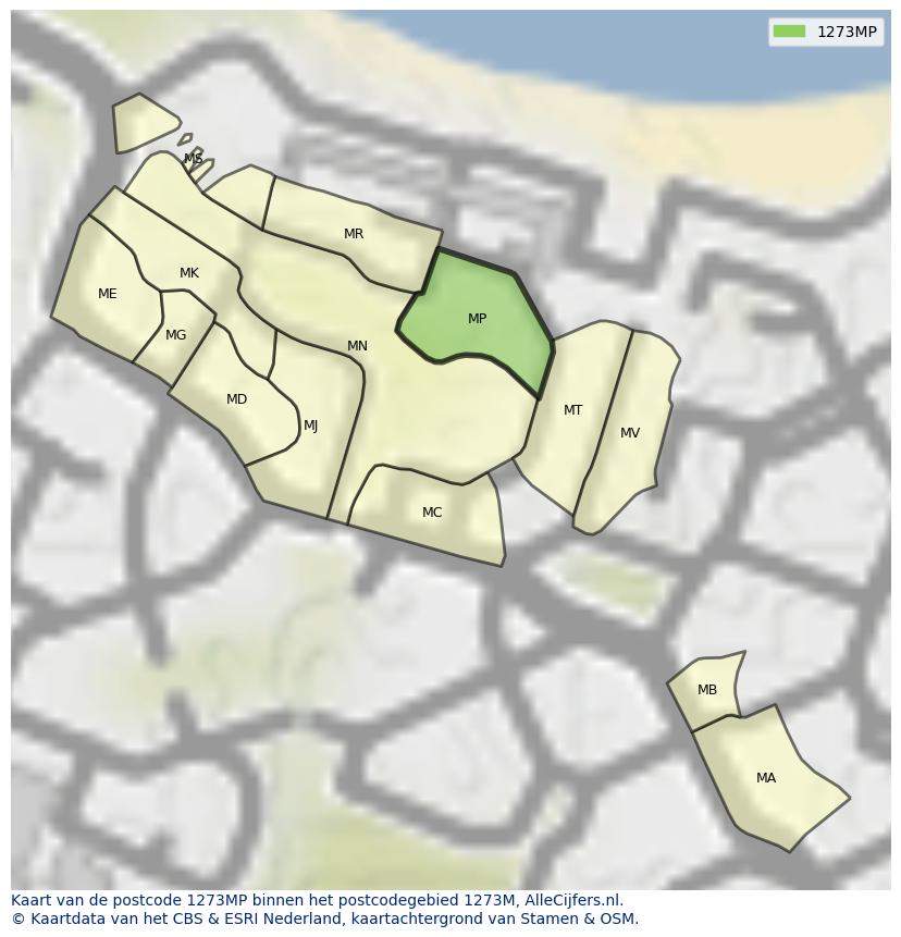 Afbeelding van het postcodegebied 1273 MP op de kaart.