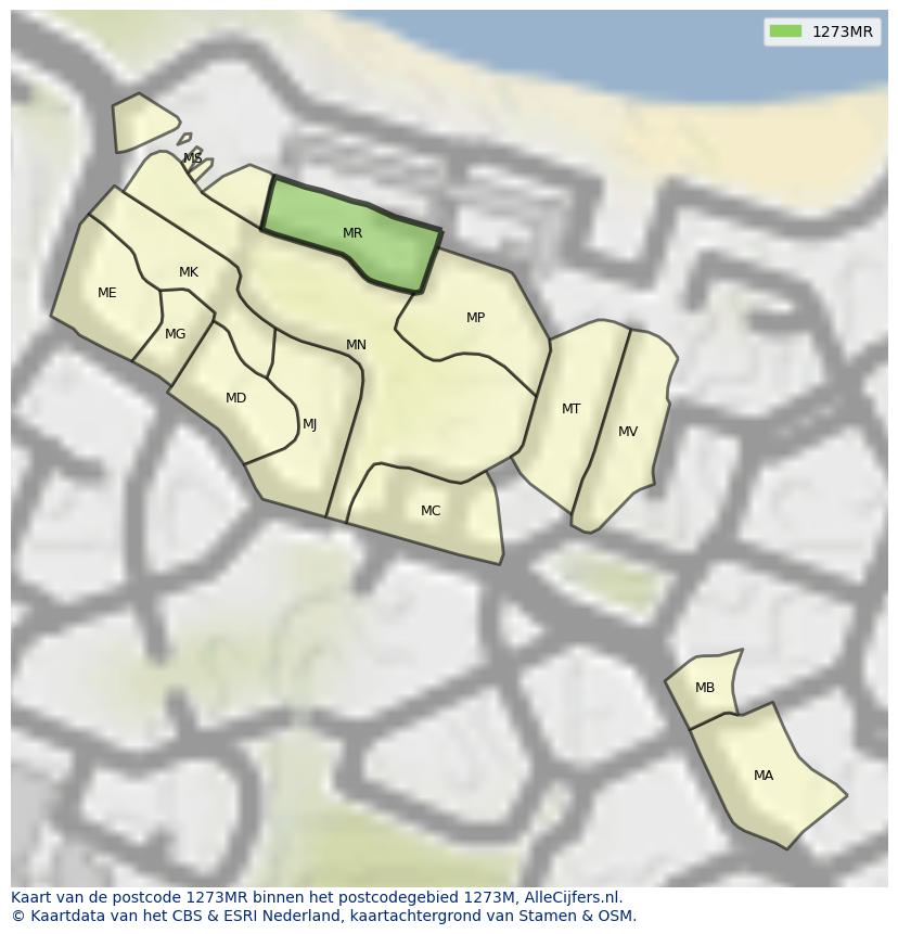 Afbeelding van het postcodegebied 1273 MR op de kaart.