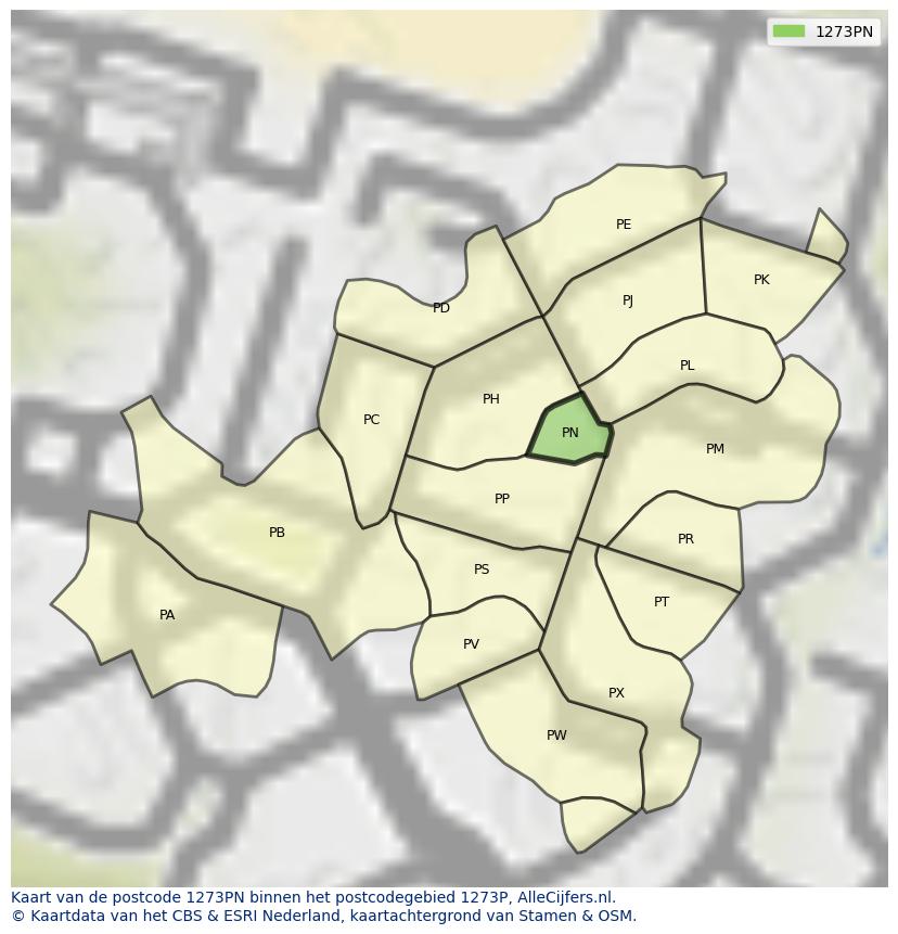 Afbeelding van het postcodegebied 1273 PN op de kaart.