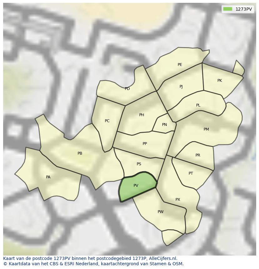 Afbeelding van het postcodegebied 1273 PV op de kaart.