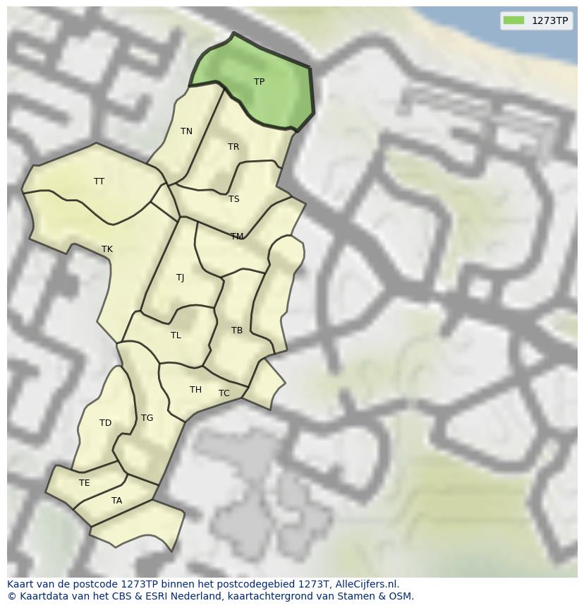 Afbeelding van het postcodegebied 1273 TP op de kaart.