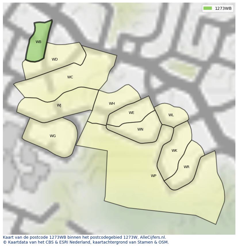 Afbeelding van het postcodegebied 1273 WB op de kaart.