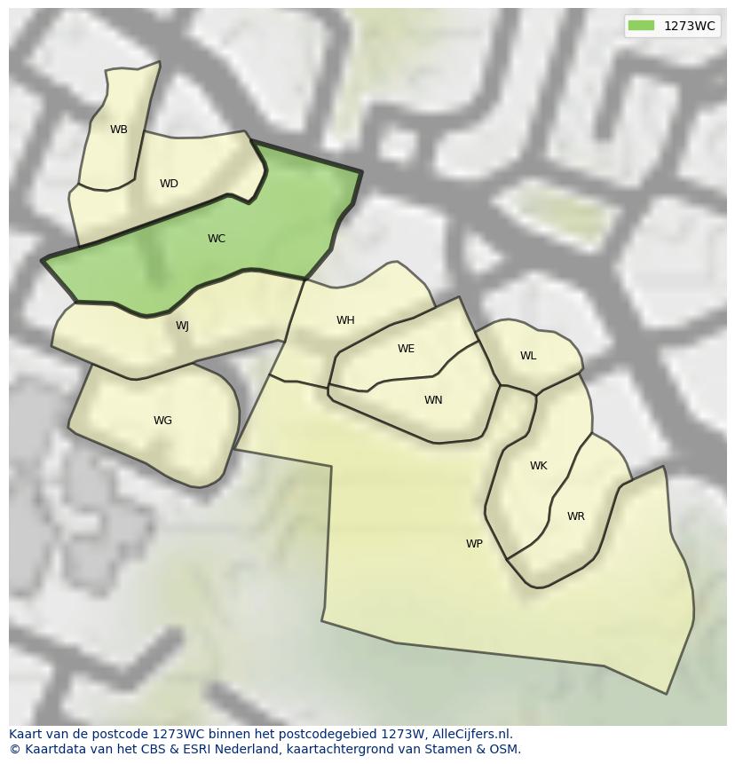 Afbeelding van het postcodegebied 1273 WC op de kaart.
