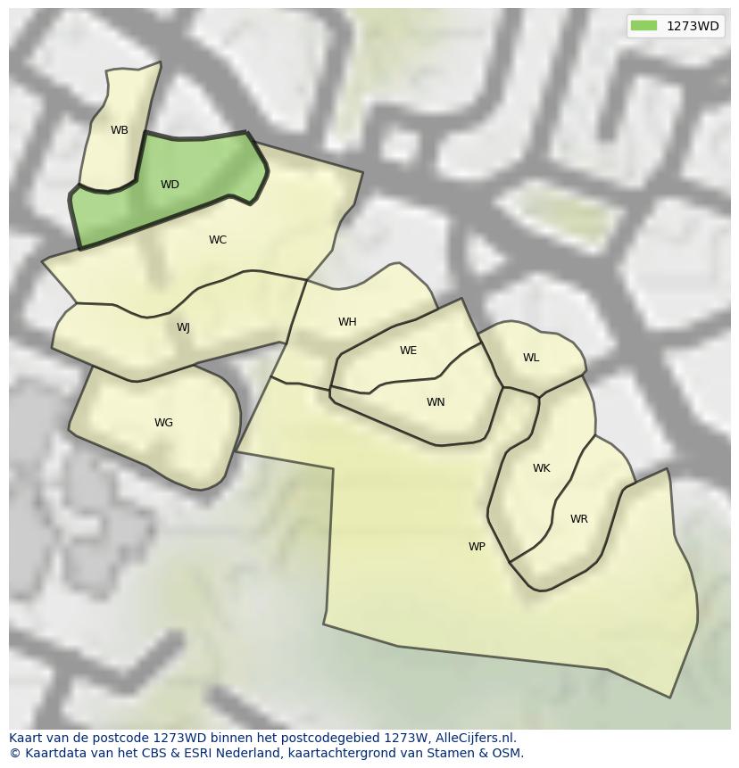 Afbeelding van het postcodegebied 1273 WD op de kaart.