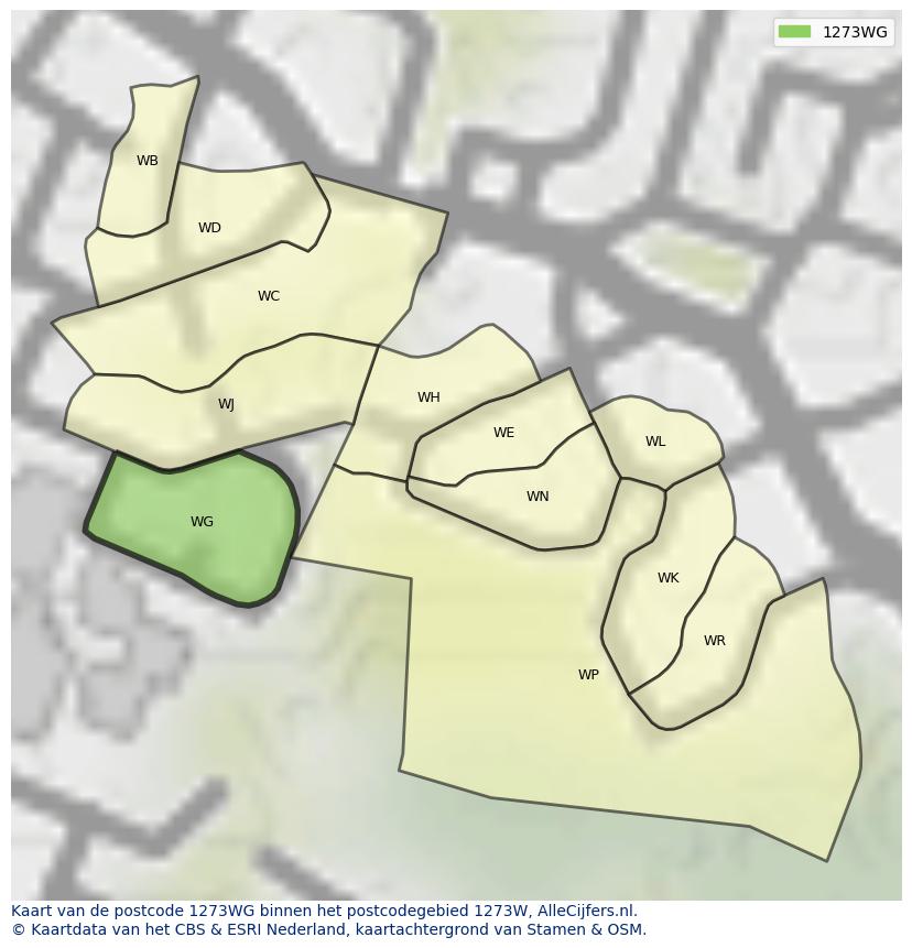 Afbeelding van het postcodegebied 1273 WG op de kaart.