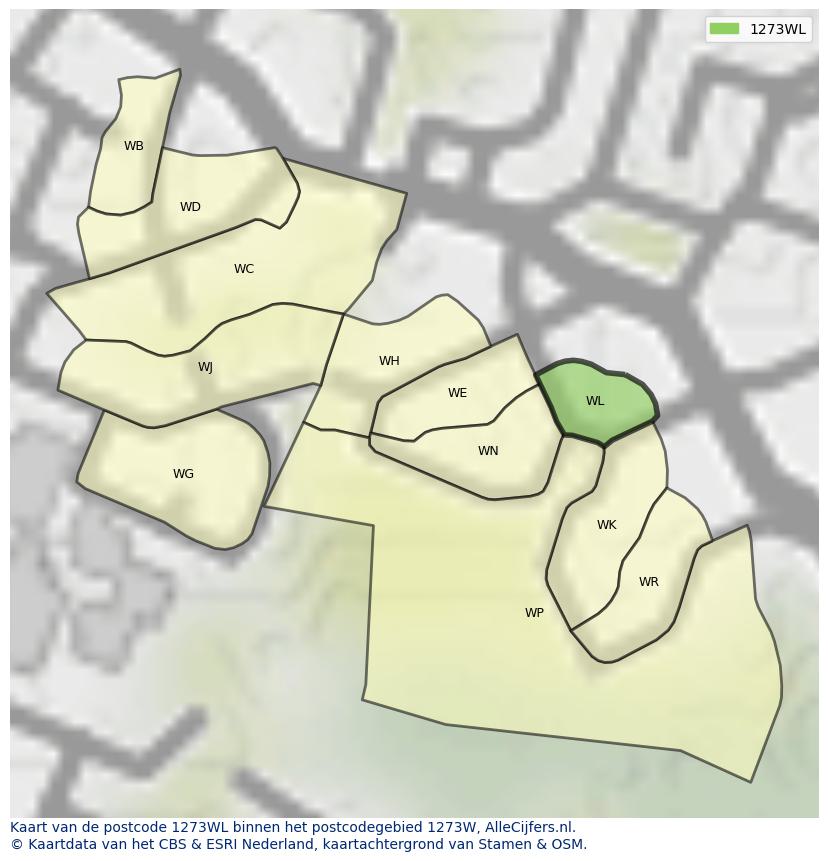 Afbeelding van het postcodegebied 1273 WL op de kaart.