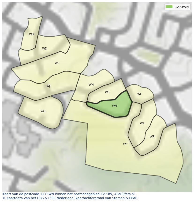 Afbeelding van het postcodegebied 1273 WN op de kaart.