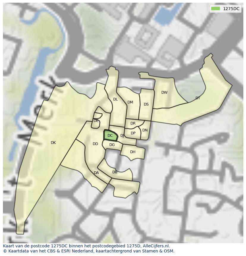 Afbeelding van het postcodegebied 1275 DC op de kaart.