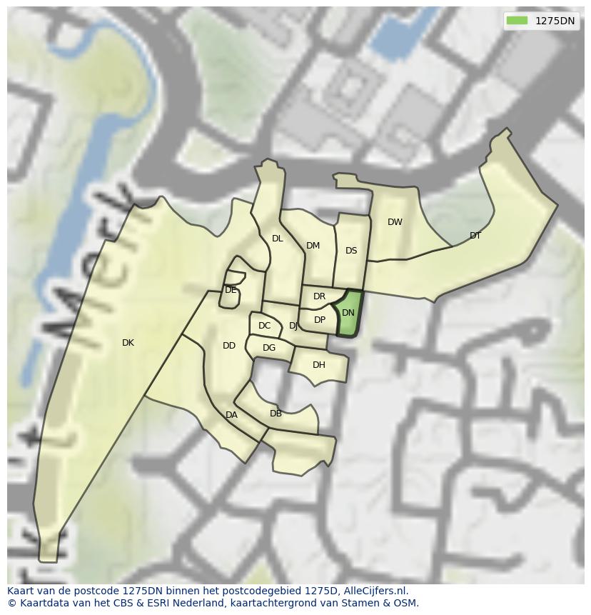 Afbeelding van het postcodegebied 1275 DN op de kaart.