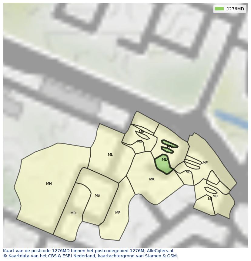 Afbeelding van het postcodegebied 1276 MD op de kaart.