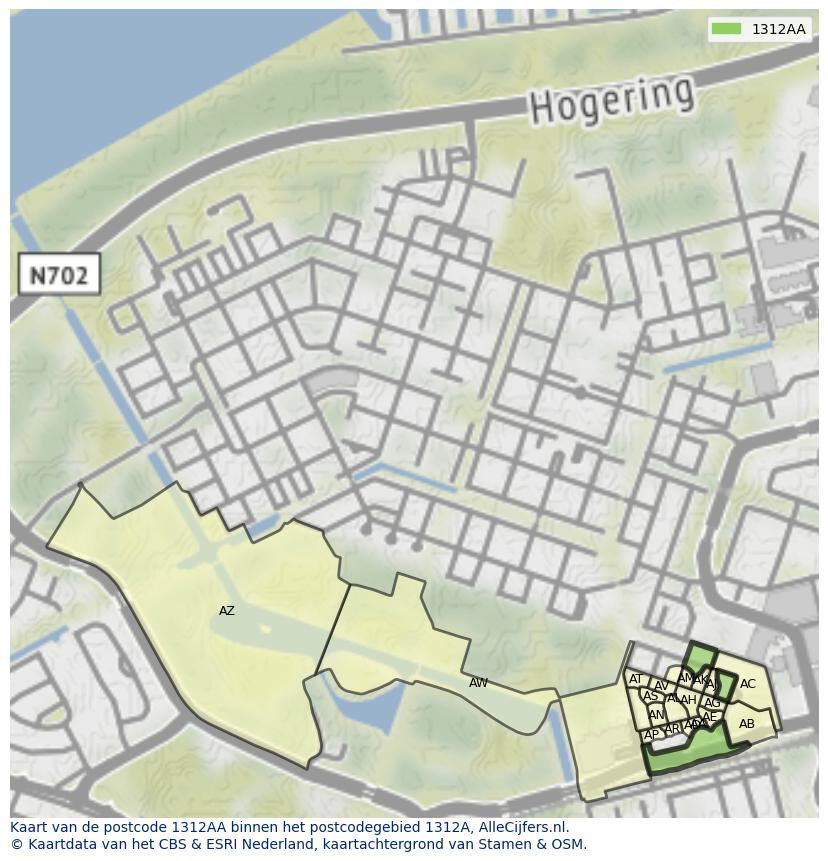 Afbeelding van het postcodegebied 1312 AA op de kaart.