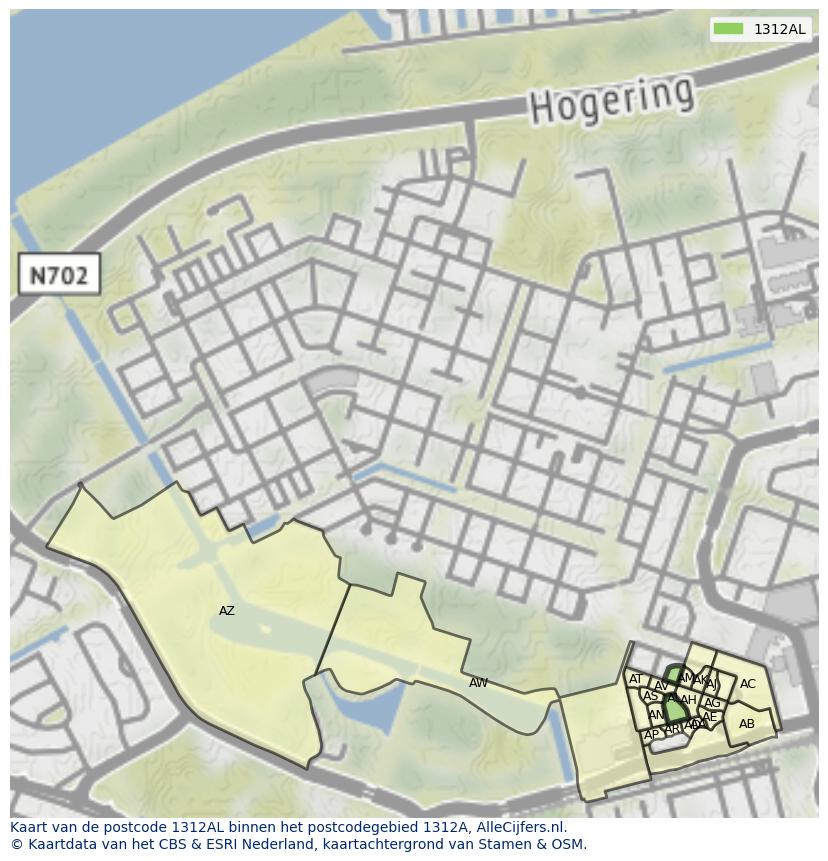 Afbeelding van het postcodegebied 1312 AL op de kaart.
