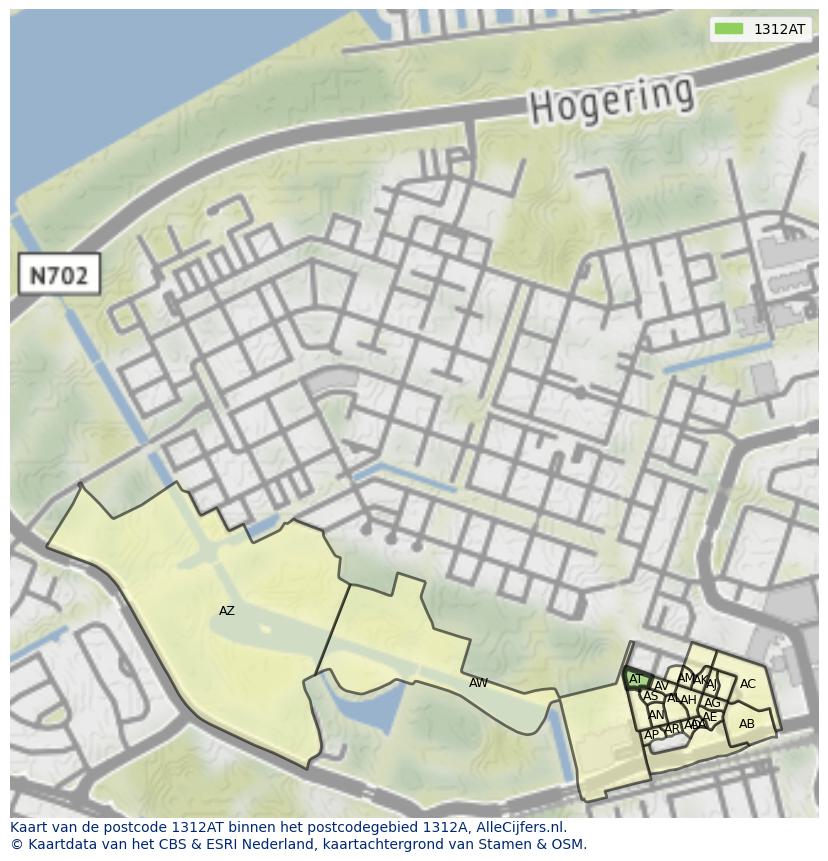 Afbeelding van het postcodegebied 1312 AT op de kaart.