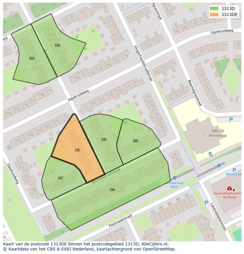 Afbeelding van het postcodegebied 1313 DE op de kaart.