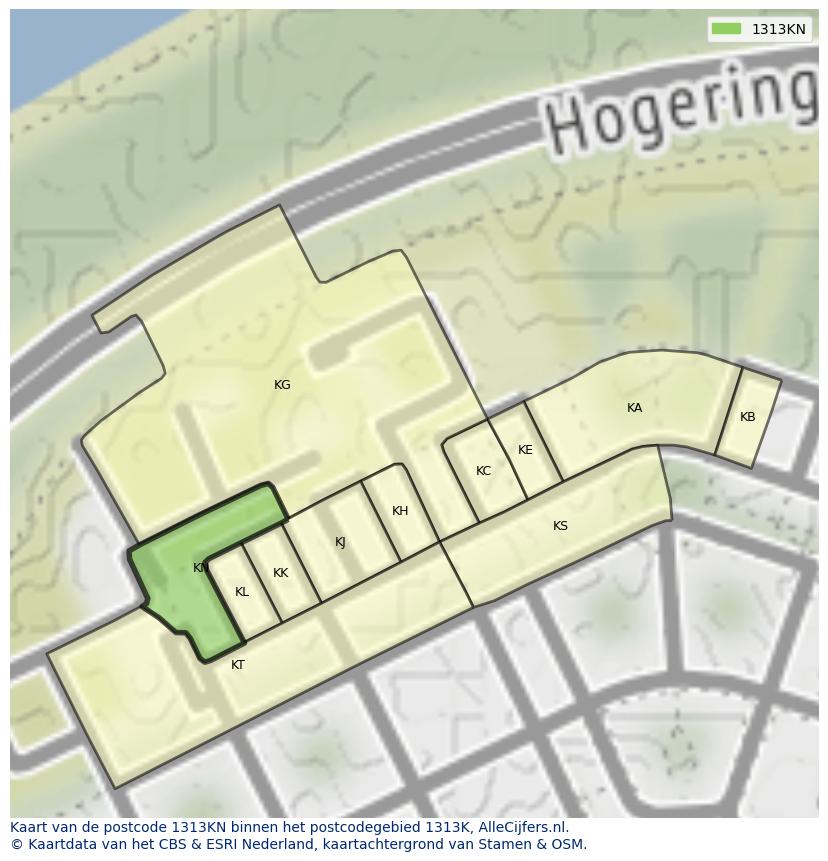Afbeelding van het postcodegebied 1313 KN op de kaart.