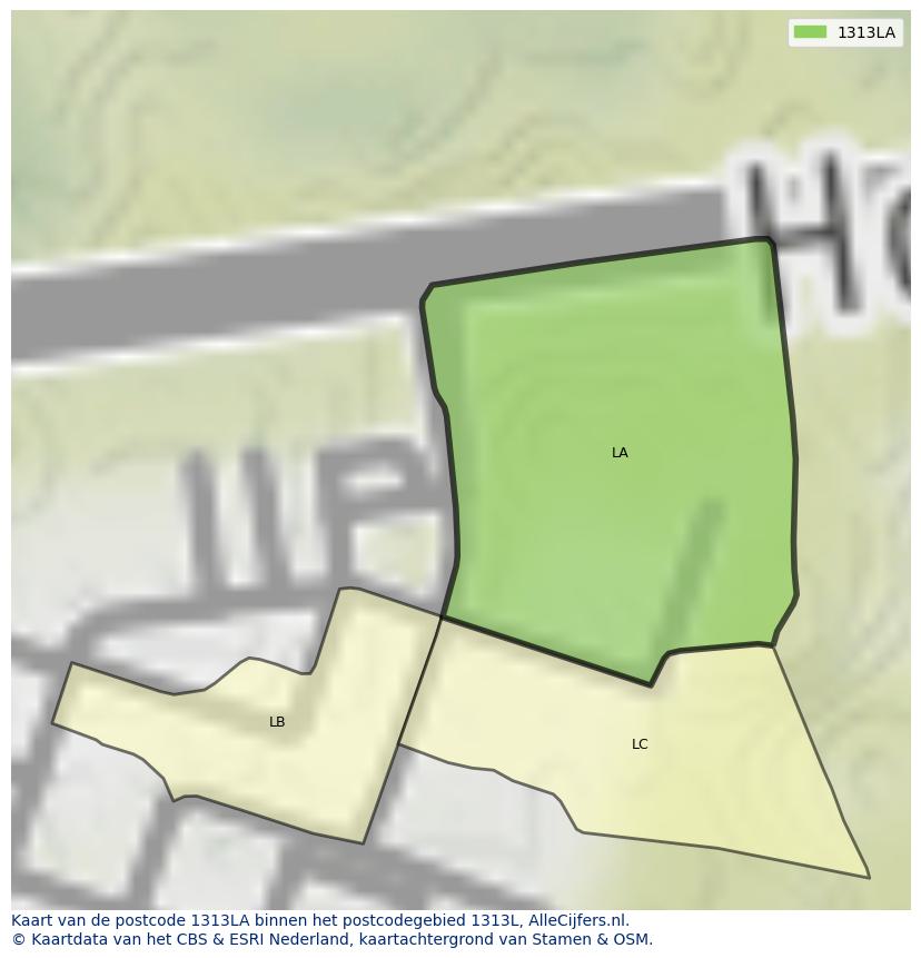 Afbeelding van het postcodegebied 1313 LA op de kaart.