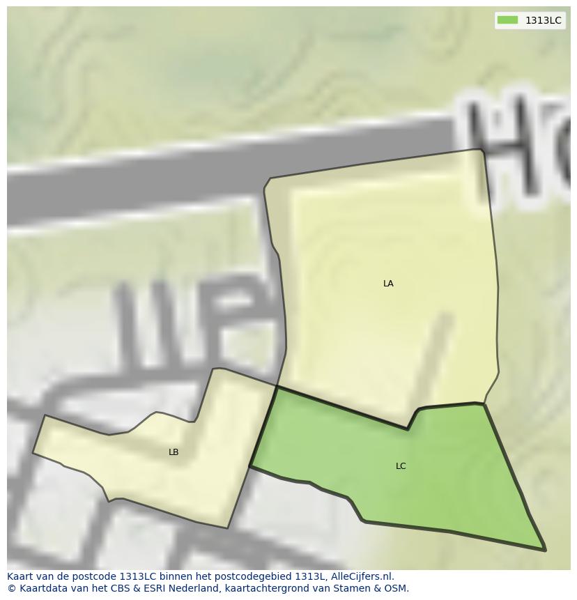 Afbeelding van het postcodegebied 1313 LC op de kaart.