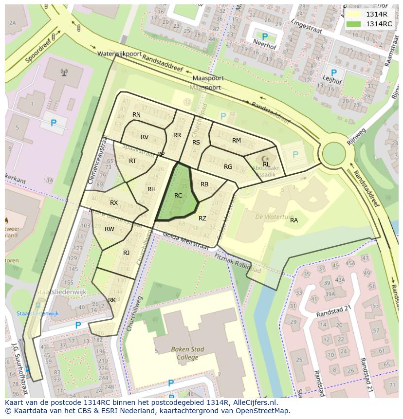 Afbeelding van het postcodegebied 1314 RC op de kaart.