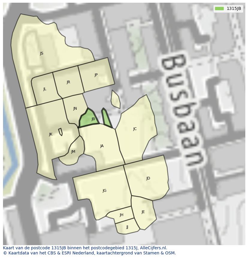 Afbeelding van het postcodegebied 1315 JB op de kaart.