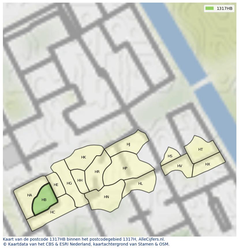 Afbeelding van het postcodegebied 1317 HB op de kaart.