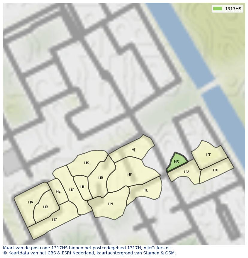 Afbeelding van het postcodegebied 1317 HS op de kaart.