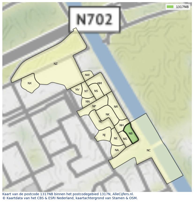 Afbeelding van het postcodegebied 1317 NB op de kaart.