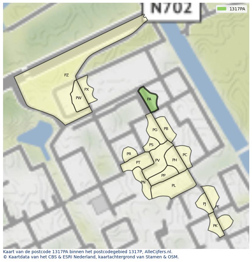 Afbeelding van het postcodegebied 1317 PA op de kaart.