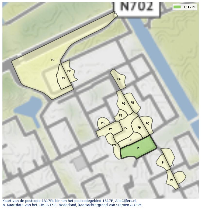 Afbeelding van het postcodegebied 1317 PL op de kaart.