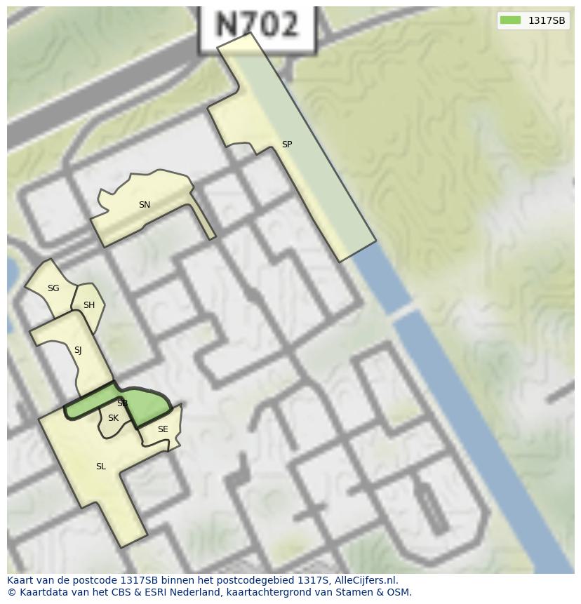 Afbeelding van het postcodegebied 1317 SB op de kaart.