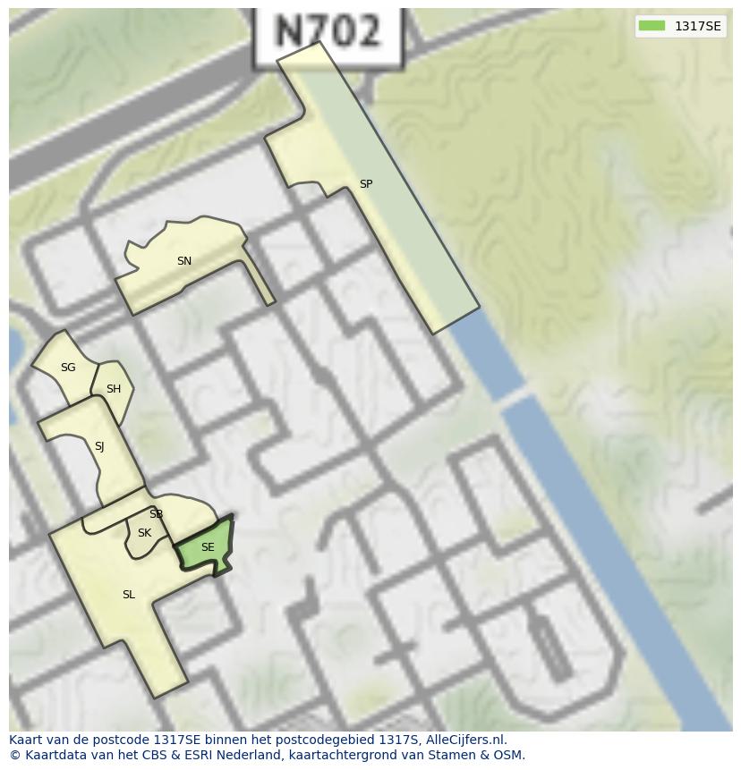 Afbeelding van het postcodegebied 1317 SE op de kaart.