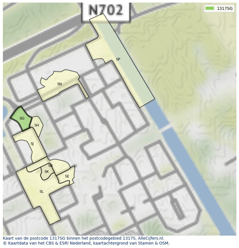 Afbeelding van het postcodegebied 1317 SG op de kaart.