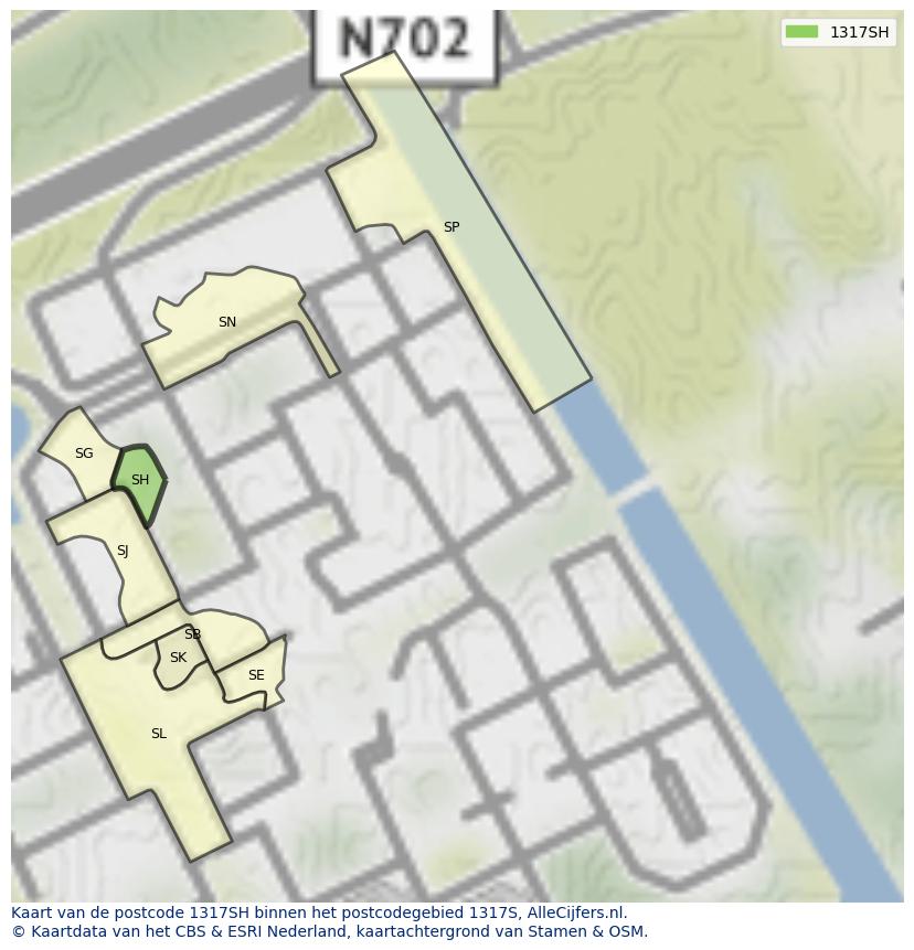 Afbeelding van het postcodegebied 1317 SH op de kaart.