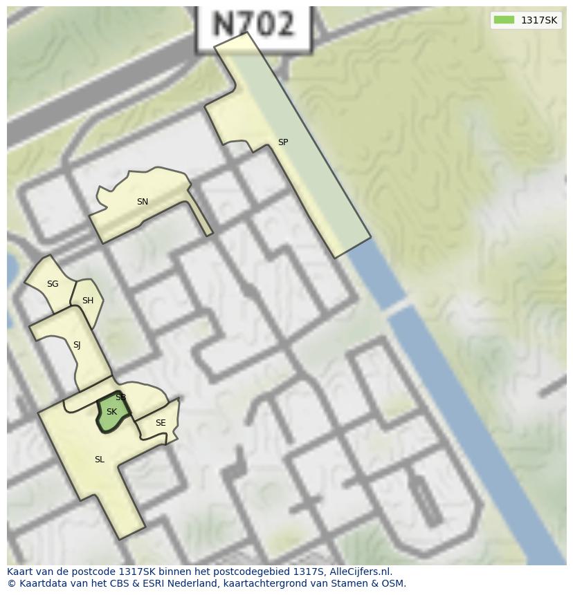 Afbeelding van het postcodegebied 1317 SK op de kaart.