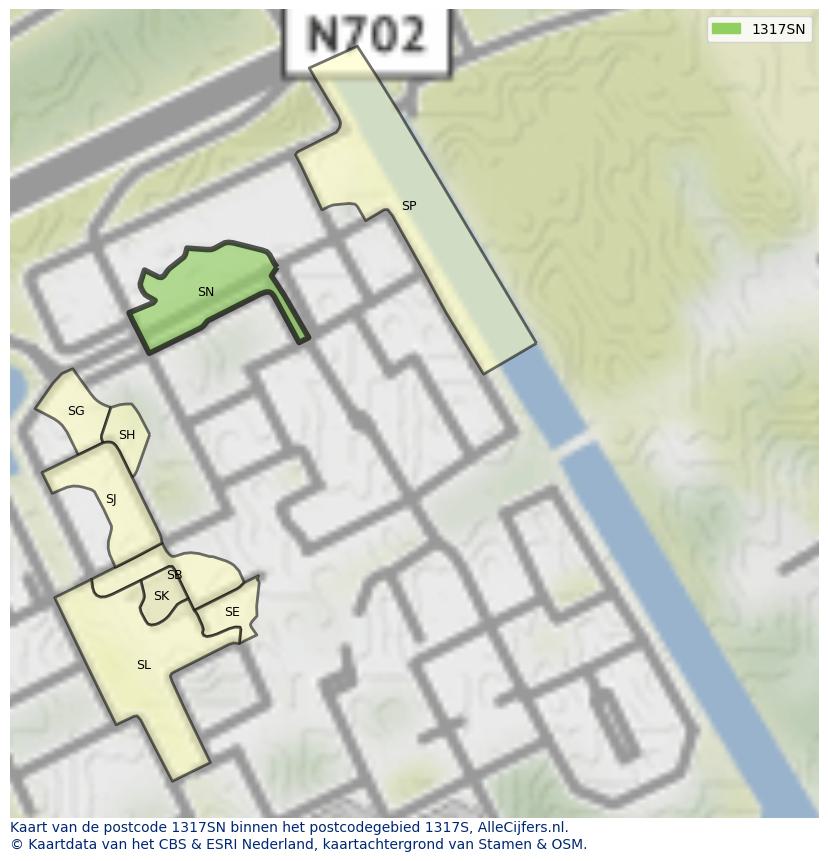 Afbeelding van het postcodegebied 1317 SN op de kaart.