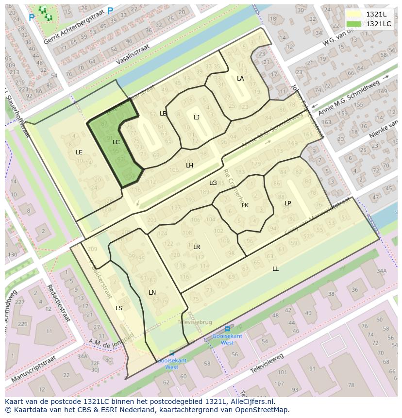 Afbeelding van het postcodegebied 1321 LC op de kaart.