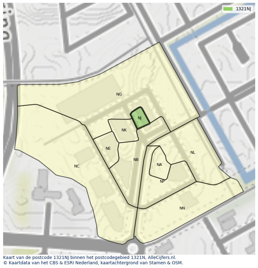 Afbeelding van het postcodegebied 1321 NJ op de kaart.