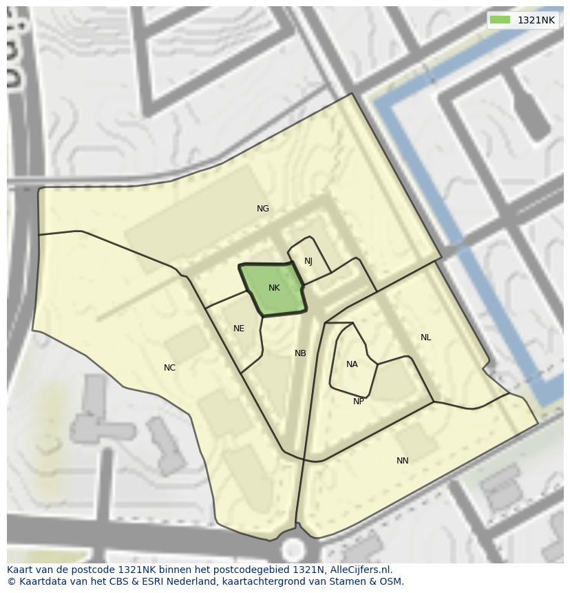 Afbeelding van het postcodegebied 1321 NK op de kaart.