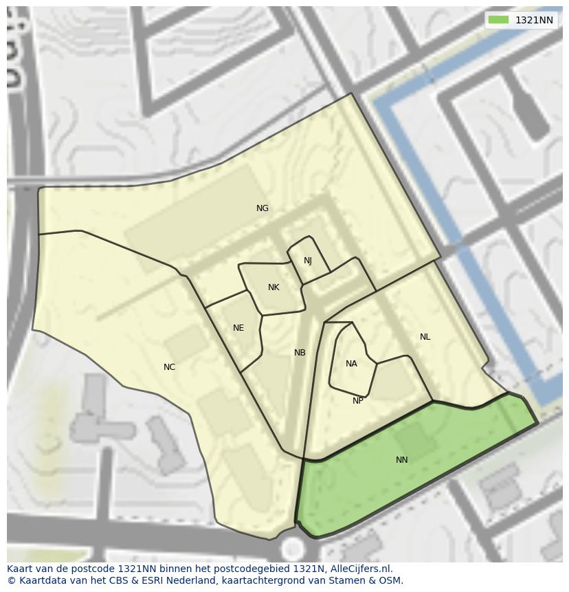 Afbeelding van het postcodegebied 1321 NN op de kaart.