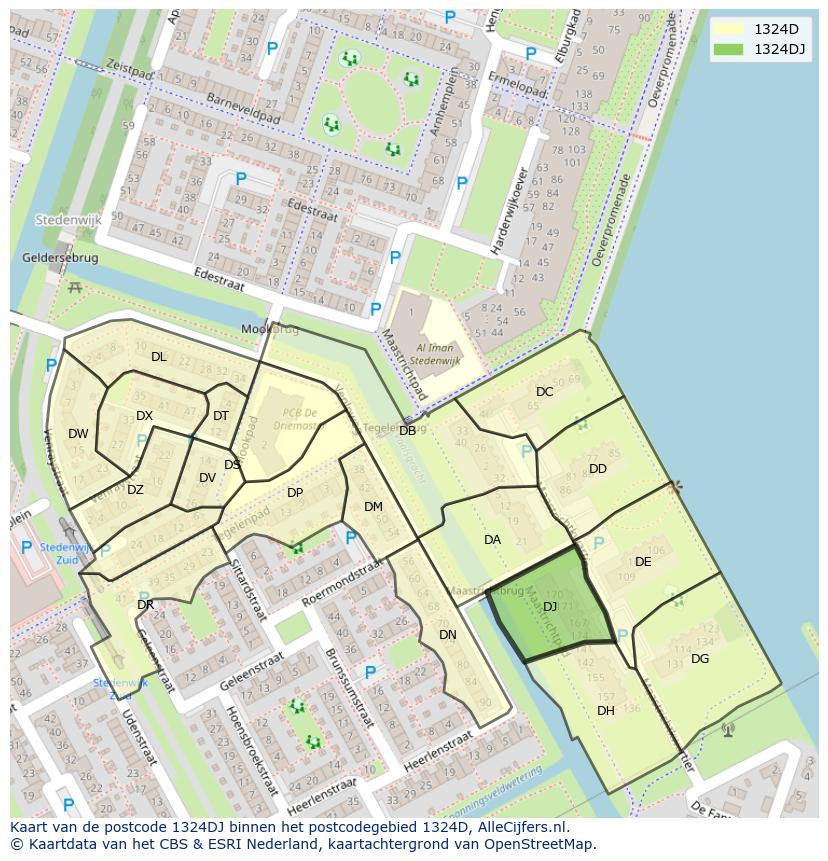 Afbeelding van het postcodegebied 1324 DJ op de kaart.