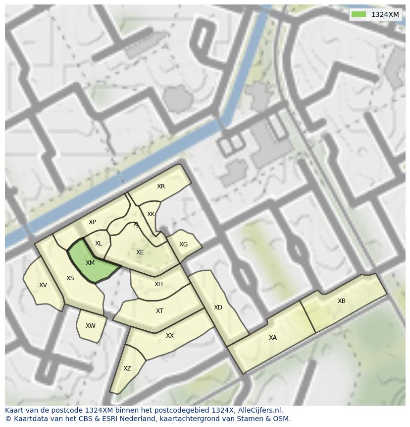 Afbeelding van het postcodegebied 1324 XM op de kaart.