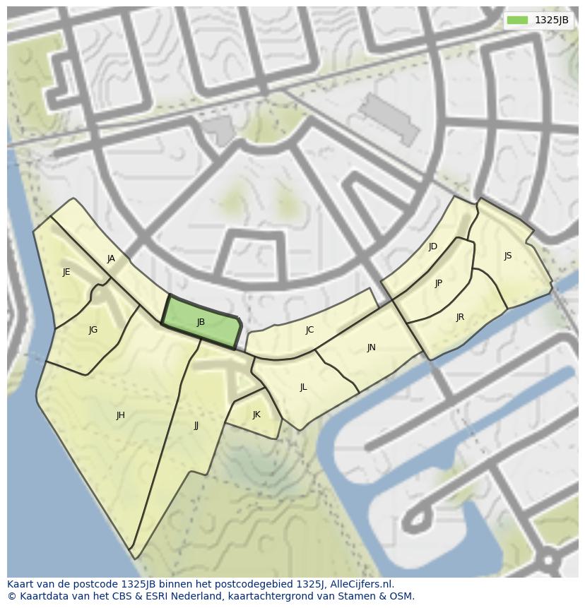 Afbeelding van het postcodegebied 1325 JB op de kaart.