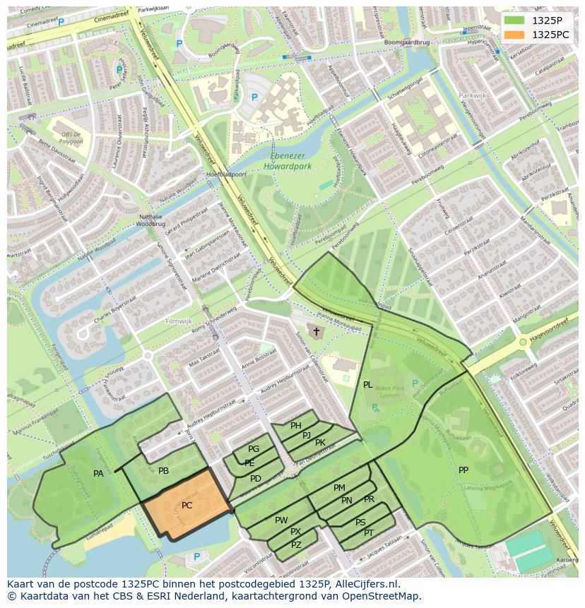 Afbeelding van het postcodegebied 1325 PC op de kaart.