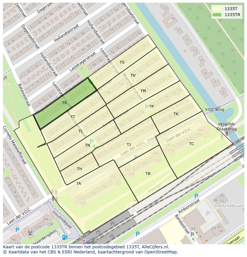 Afbeelding van het postcodegebied 1335 TR op de kaart.